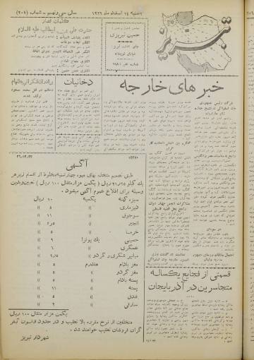 صفحه نخست تبریز سال 1326 شماره 307